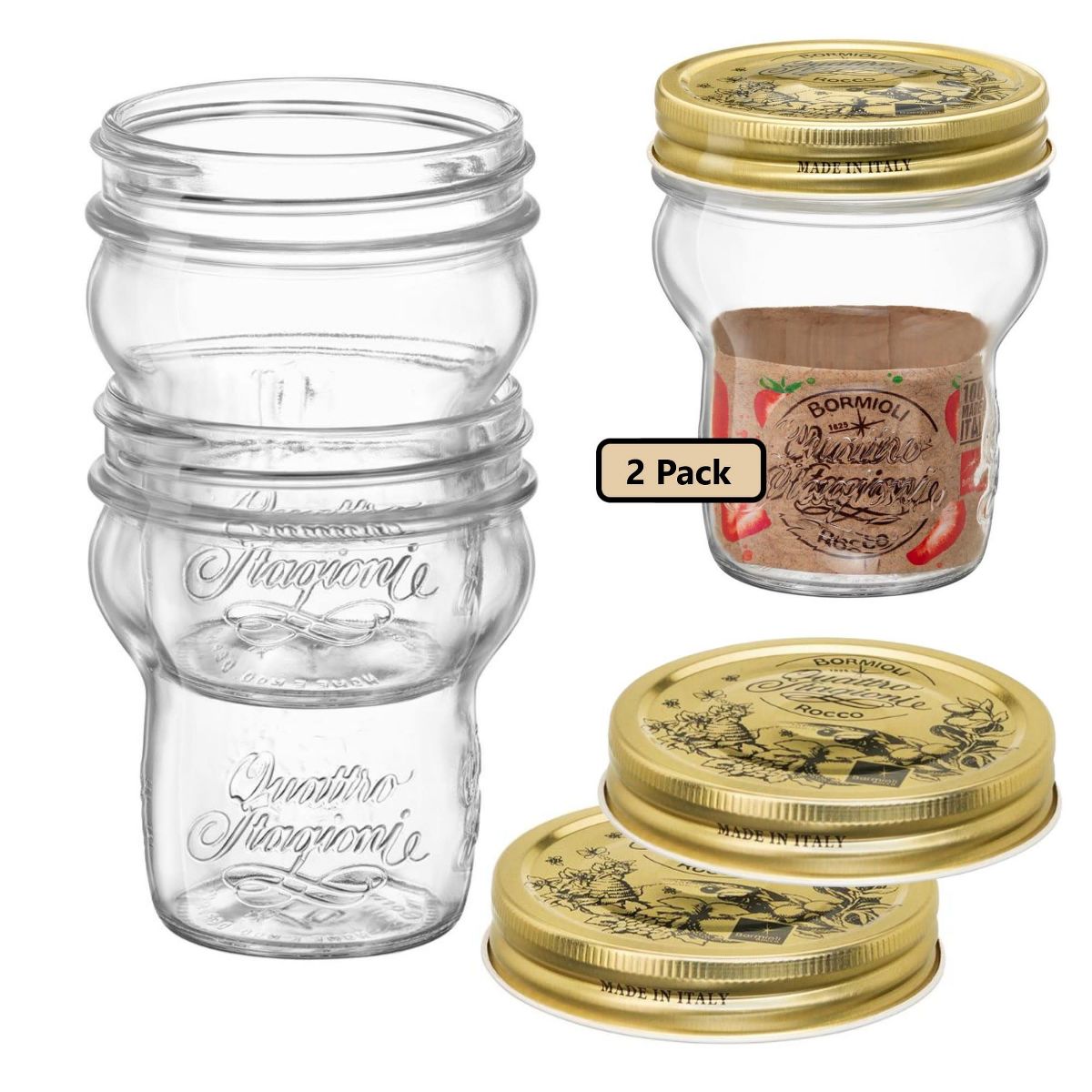 Bormioli Rocco 9.25oz Quattro Stagioni Stacking Jar - Nestable Wide Mouth Glass, Vacuum Seal Canning Container