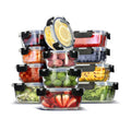 JoyTable 12-Pack Glass Food Storage Containers with Lids, Reusable Glass Food Containers with Leakproof Snap Lock Lids