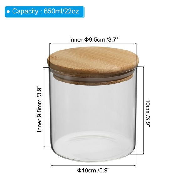 Unique Bargains Kitchen Food Storage Glass Jar with Airtight Bamboo Lid 10x10cm