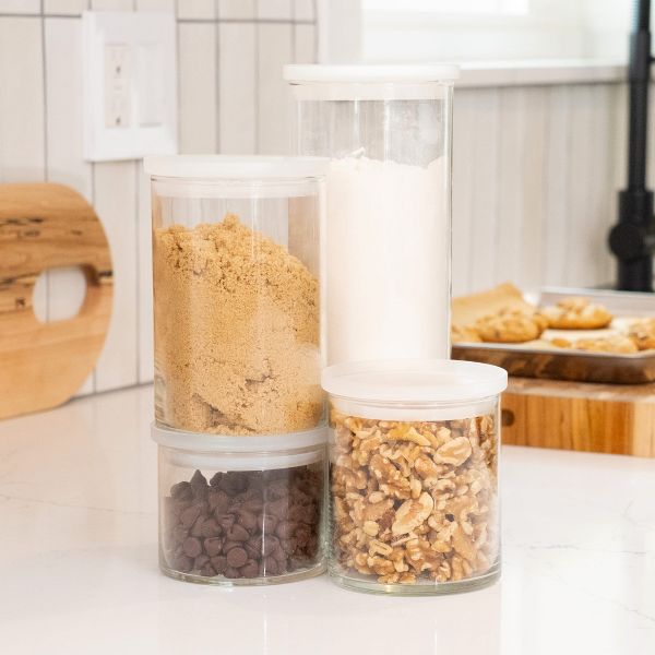 Libbey Stacking Cylinder 4 Piece Assorted Glass Jar Set with Lids