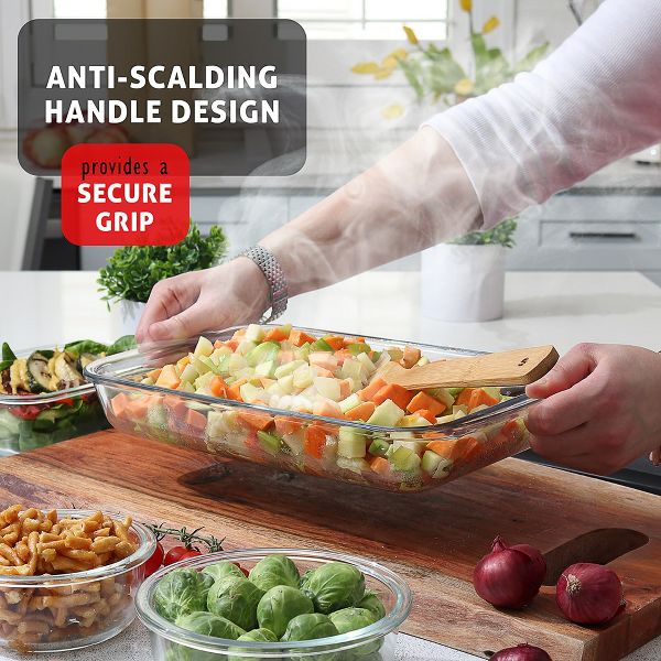 Joytable 4-Pack Baking Pans Set, Glass Food Storage Containers with Lids, Glass Baking Dishes for Oven - Black
