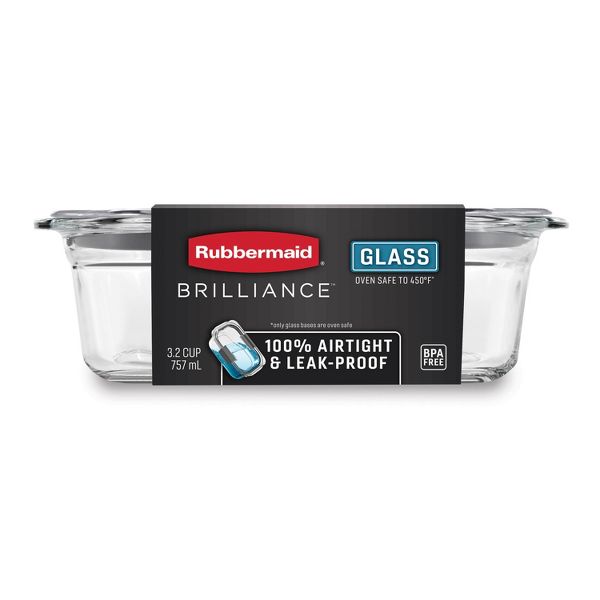 Rubbermaid 3.2 Cup/757ml Medium Brilliance Glass Clear: Glass Food Storage Container, Microwave & Oven Safe, Dishwasher Safe