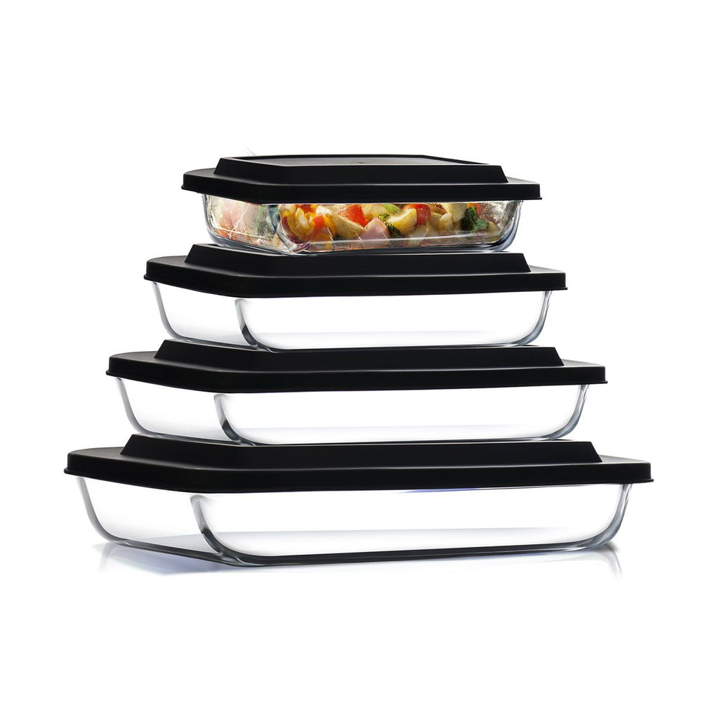 Joytable 4-Pack Baking Pans Set, Glass Food Storage Containers with Lids, Glass Baking Dishes for Oven - Black