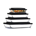 Joytable 4-Pack Baking Pans Set, Glass Food Storage Containers with Lids, Glass Baking Dishes for Oven - Black