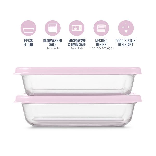 Ello Everyday 2pk 3c Rectangle Glass Food Storage container Set Crystal Pink