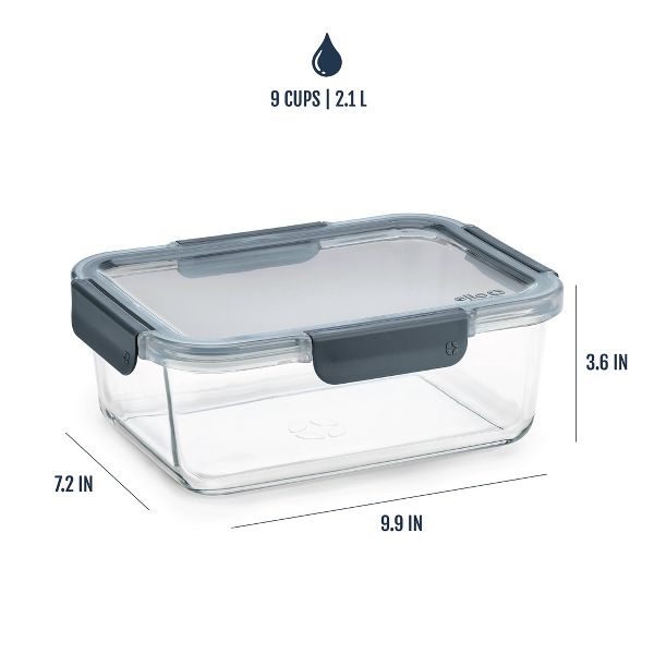 Ello Color Lock 9c Rectangle Glass Food Storage Container Platinum