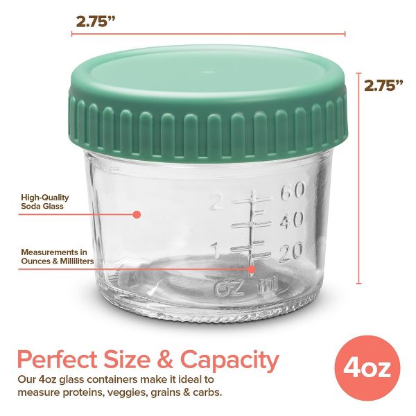 Stock Your Home Glass Portion Control Containers 96 Pack 4 oz Mini Food Storage Jars with Leakproof Lids Color Coded Meal Prep Containers