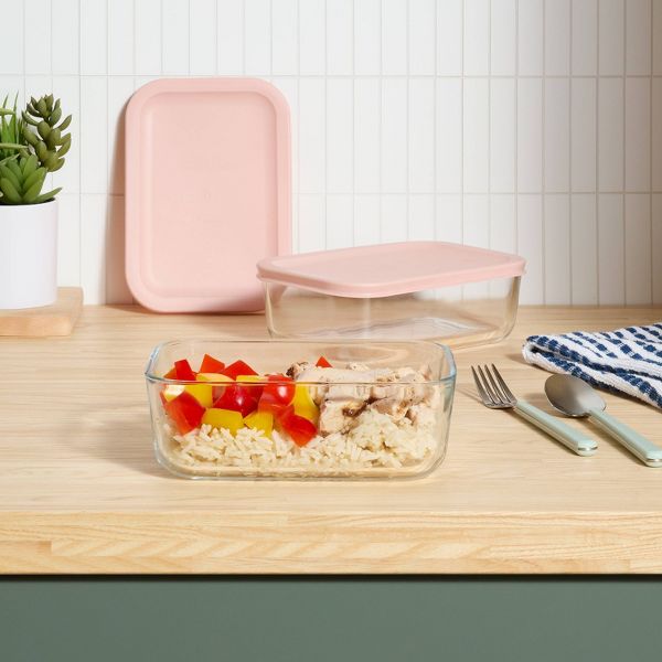 4pc (set of 2) 4c Rectangular Glass Food Storage Container Set Blue - Room Essentials™