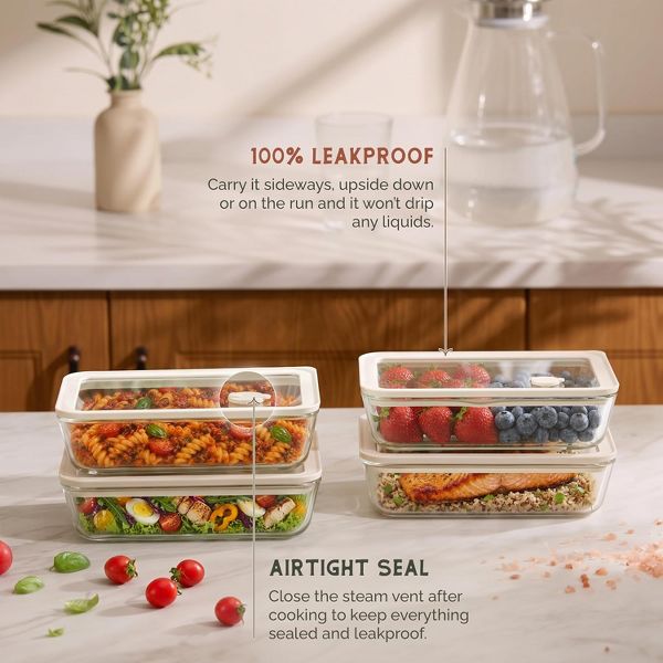 Vase & Vessel Glass Storage Containers, Rectangular, Set of 4, 24 oz