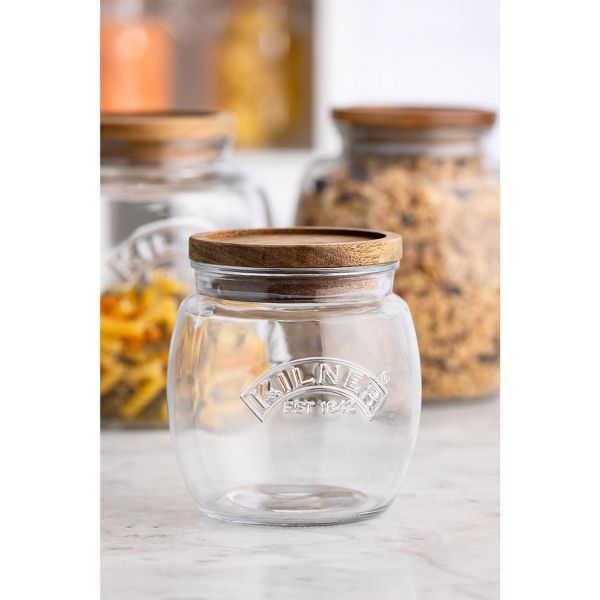 Kilner Universal Glass Storage Jar with Wooden Lid and Silicone Seal, 28.7 Ounce