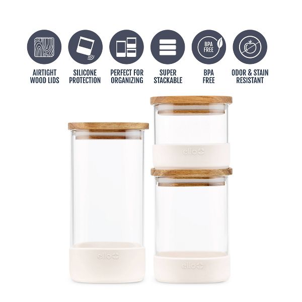 Ello Glass Food storage canisters with Wood Lids