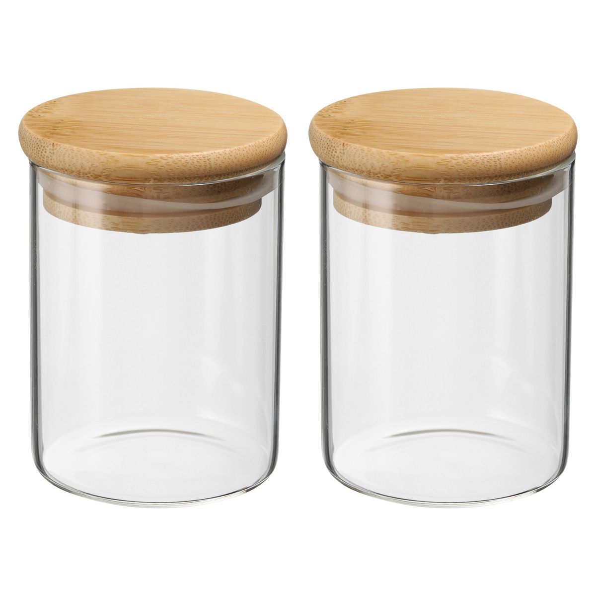Unique Bargains Kitchen Food Storage Glass Jar with Airtight Bamboo Lid 2 Pcs 10x5.4cm