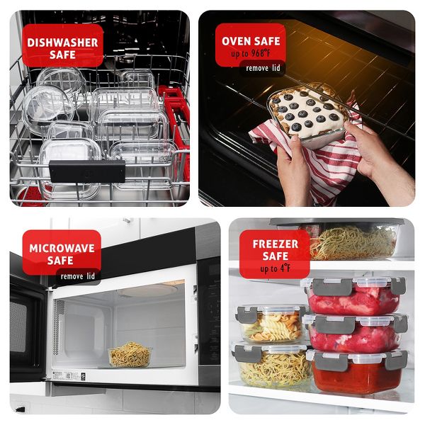 JoyTable 12-Pack Glass Food Storage Containers with Lids, Reusable Glass Food Containers with Leakproof Snap Lock Lids