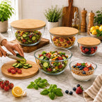 Sorbus Glass Mixing Bowl Set with Bamboo Lids, 3-Piece Airtight Food Storage Bowls, Clear Glass Bowls for Mixing, Serving & Meal Prep