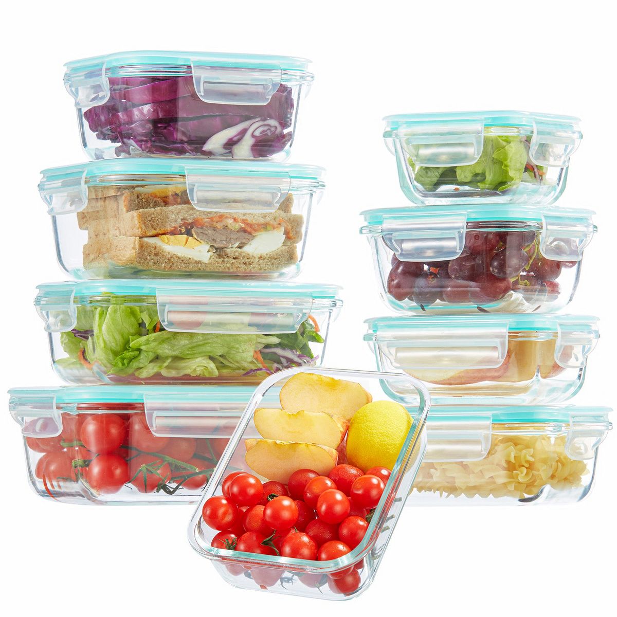 8 Pcs Blue Glass Food Storage Containers