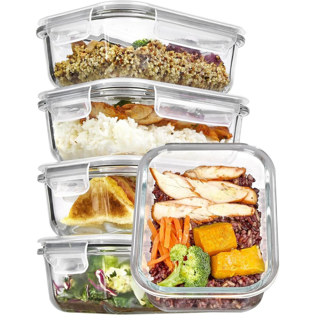 Vtopmart 5Pack 22oz Glass Meal Prep Glass Storage Food Container Sets with Snap Airtight Lids for Microwave, Oven, Freezer and Dishwasher