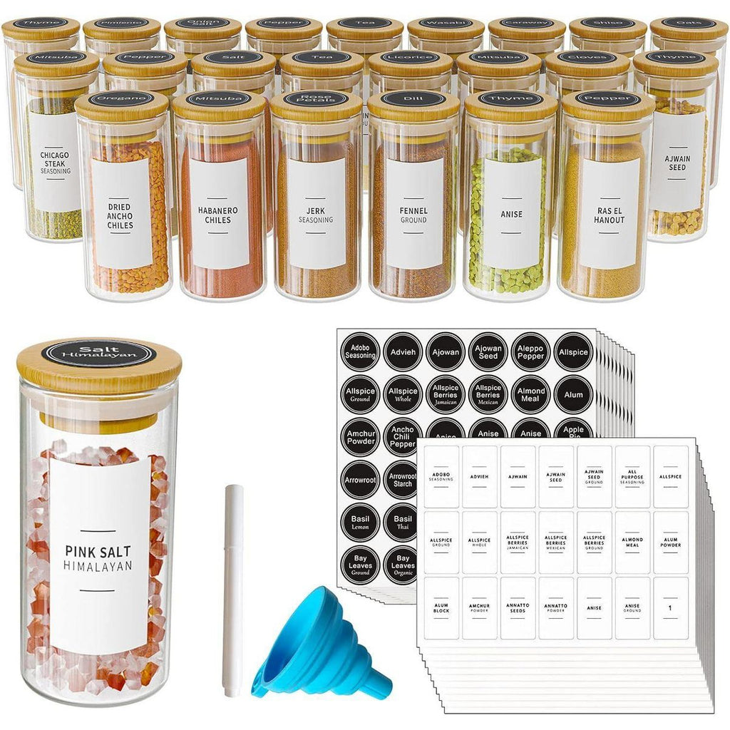 24 Pcs Empty 4oz Spice Jars with Bamboo Lids and Labels,Food Storage Containers