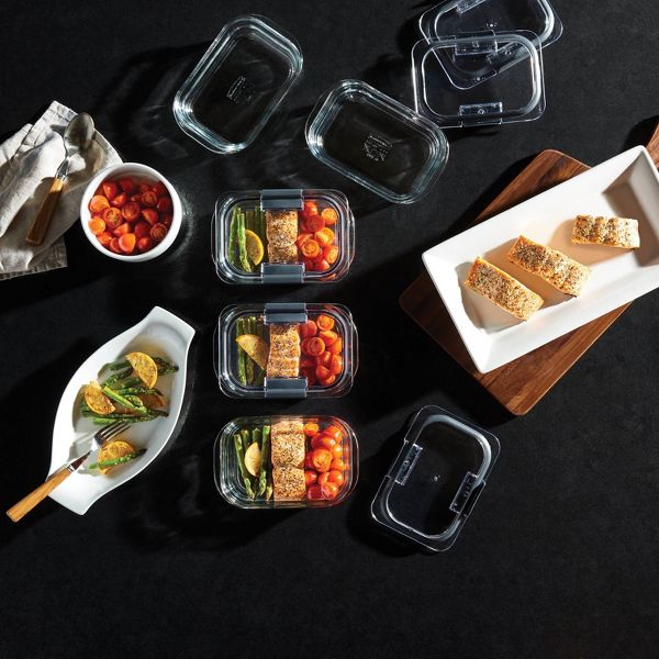 Rubbermaid 6pc Brilliance Glass Food Storage Containers, 4.7 Cup Food Containers with Lids: Oven & Microwave Safe