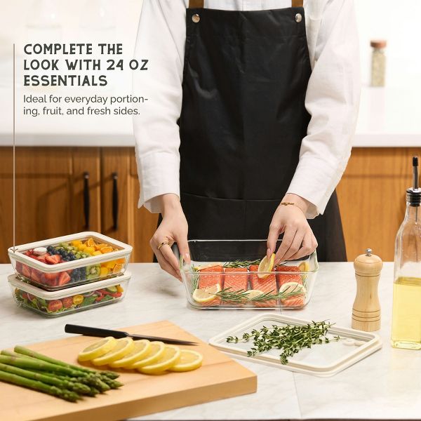 Kook Glass Storage Container Set, with Lids, Rectangular, Set of 2, 70 oz