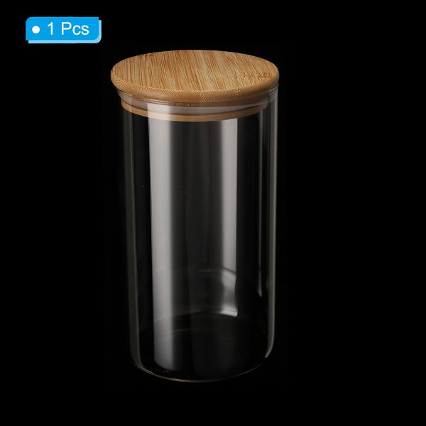 Unique Bargains Kitchen Food Storage Glass Jar with Airtight Bamboo Lid 10x10cm