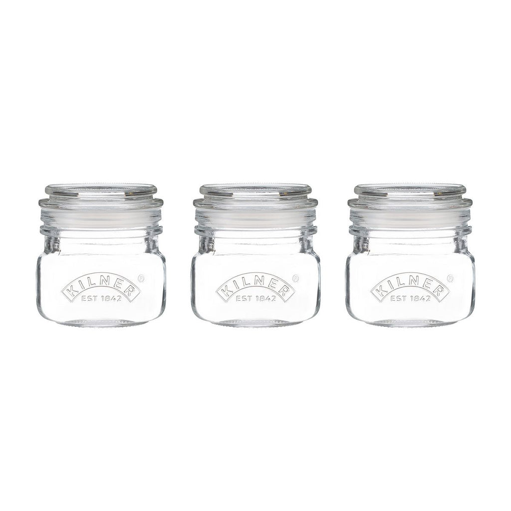 Kilner Square Push Top Storage Jars, Set of 3, 8.5 ounce