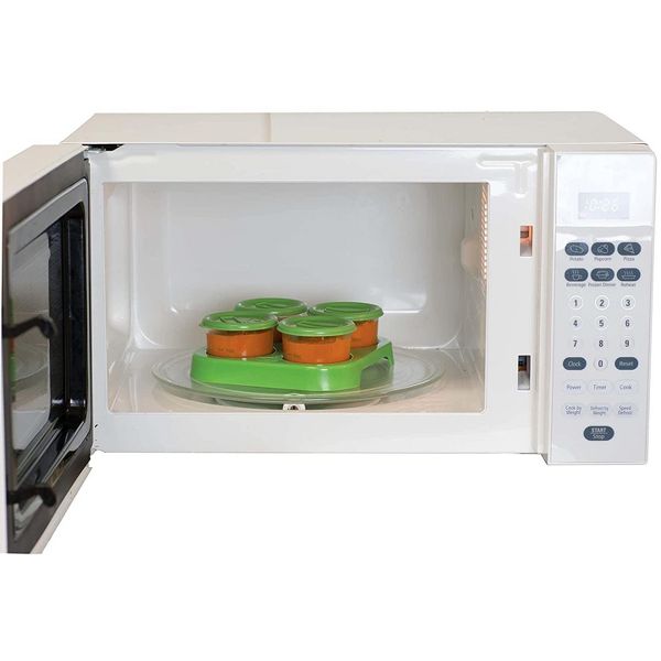 Glass Food Storage Containers (4 Pk) - 2oz Jars in Stackable Storage Tray w Tight Interlocking Base- Microwave, Freezer & Dishwasher Safe
