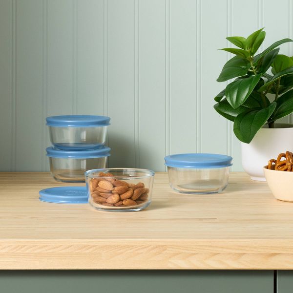 8pc (set of 4) 1c Round Glass Food Storage Container Set Blue - Room Essentials™