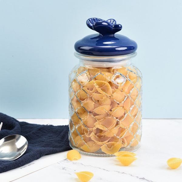 SharpChef 3PC Set Glass Airtight Storage Jar with Hand painted Ceramic Lid, Clear Glass Food Storage Jars, Container, Pantry Organization