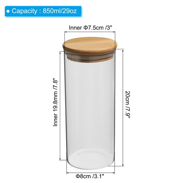 Unique Bargains Kitchen Food Storage Glass Jar with Airtight Bamboo Lid 10x10cm