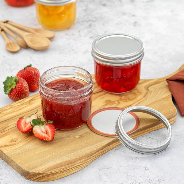 JoyJolt Wide Mason Jars with Airtight Lids, Labels and Measures - 8 oz - Set of 6