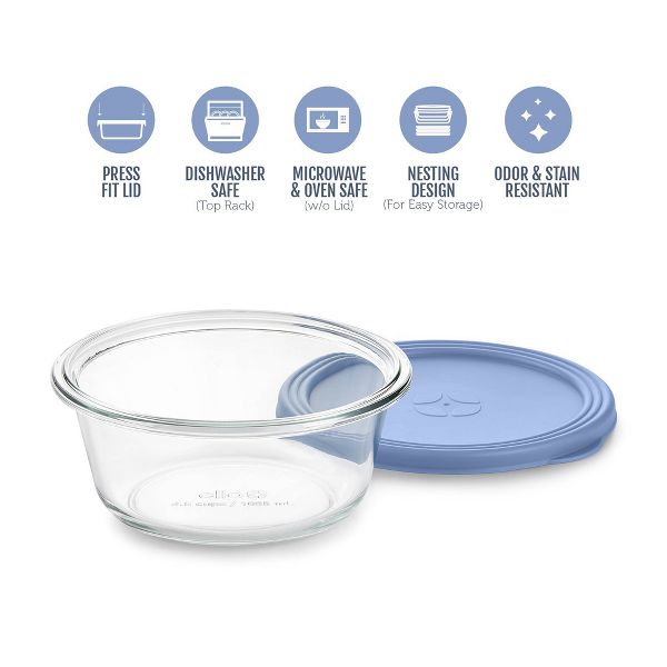 Ello Everyday 4.5c Round Glass Food Storage container Elemental Blue