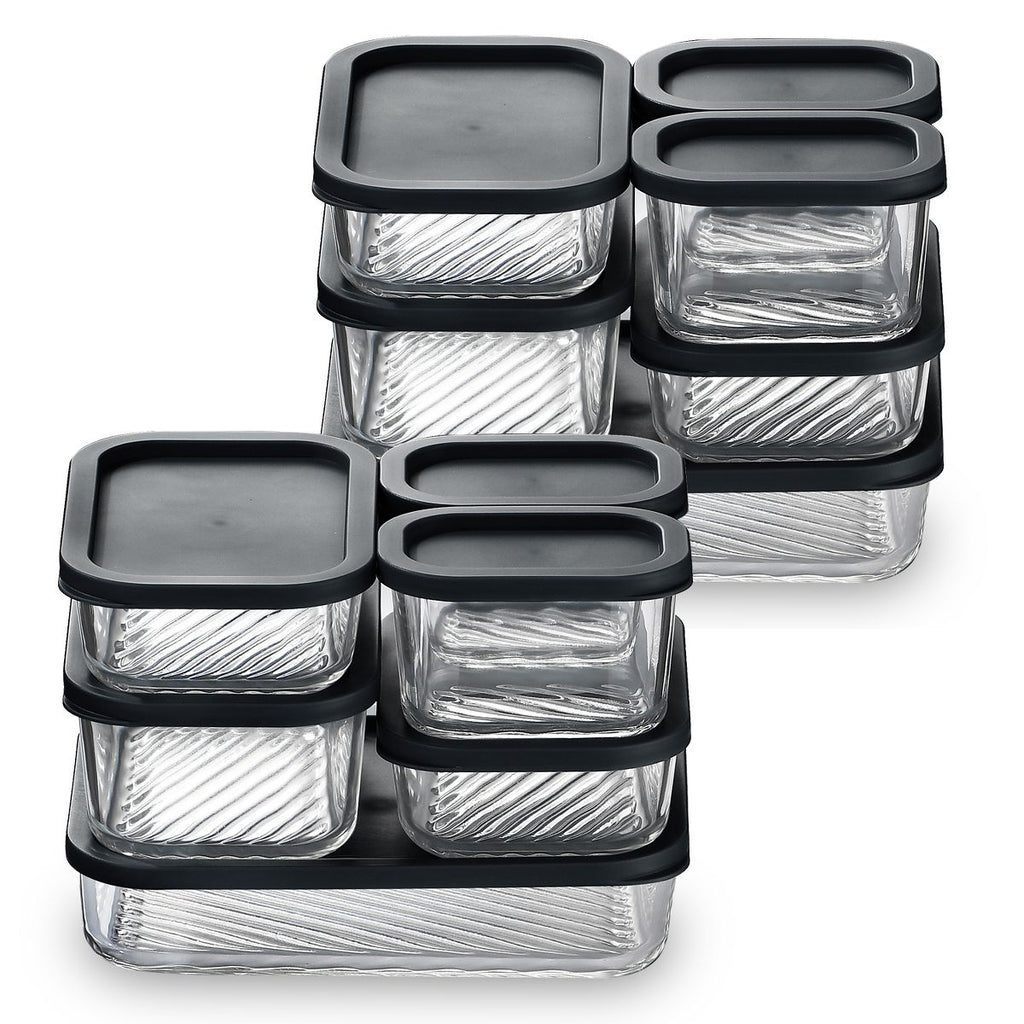 JoyTable Modular Glass Food Storage & Baking Containers – 12-Piece Set, Black Lids