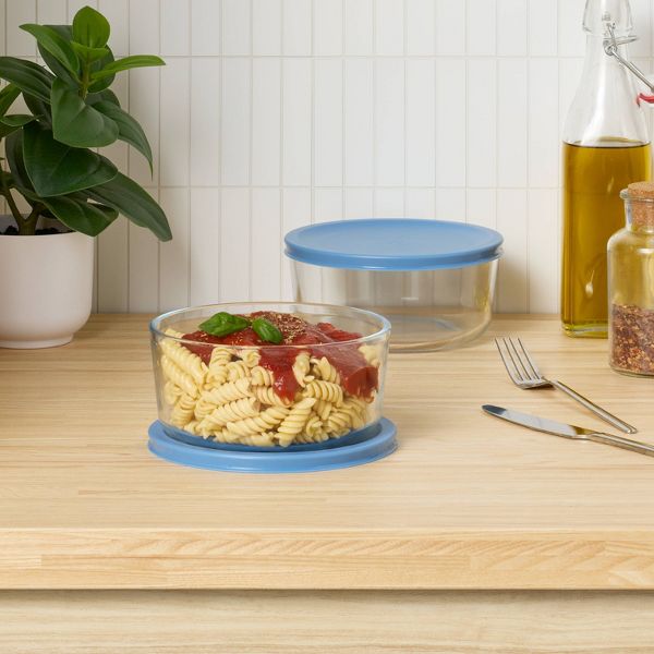 4pc (set of 2) 4c Round Glass Food Storage Container Set Blue - Room Essentials™