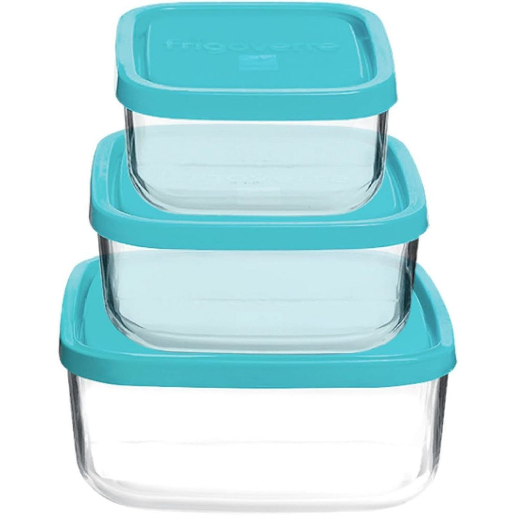 Bormioli Rocco Frigoverre Classic Square Container, Set of 3 - Glass Storage, Airtight Lids