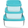 Bormioli Rocco Frigoverre Classic Square Container, Set of 3 - Glass Storage, Airtight Lids