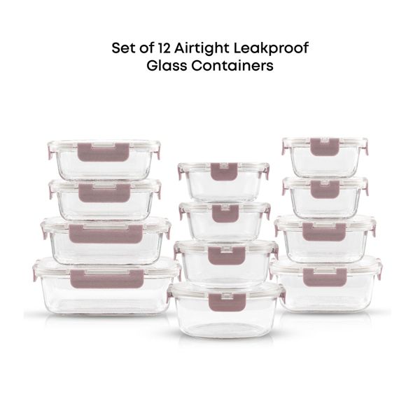 12 Glass Storage Containers (Blushy Pink)