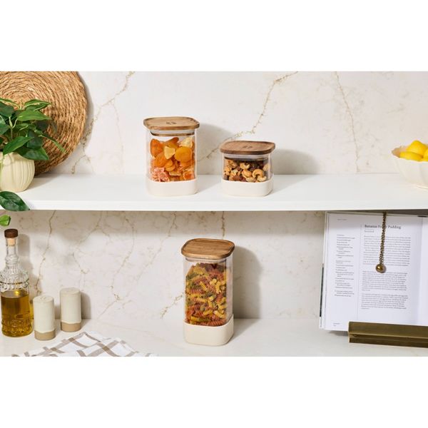Ello Glass Food storage canisters with Wood Lids