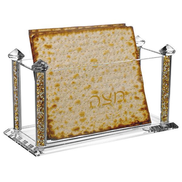 Kinor Crystal Square Matzah Box with Silver Gemstone Design for Year-Round Table Display