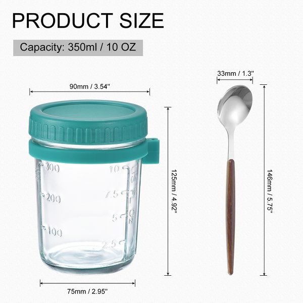 Unique Bargains Leak-Proof Durable Overnight Oats Glass Jar 6 Pcs Cyan
