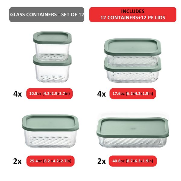 JoyTable Modular Glass Food Storage & Baking Containers – 12-Piece Set, Black Lids