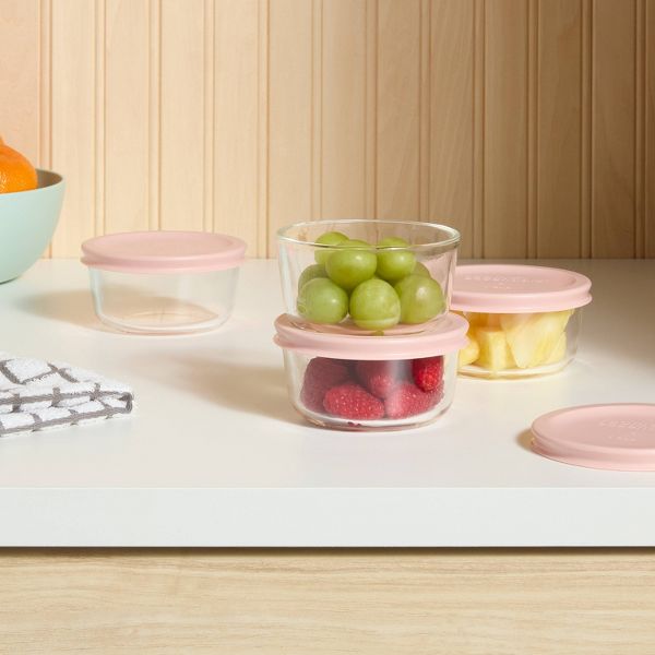 8pc (set of 4) 1c Round Glass Food Storage Container Set Blue - Room Essentials™