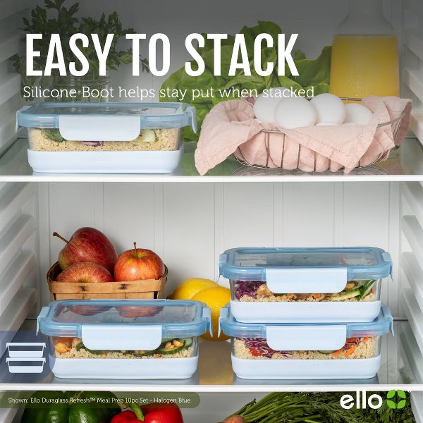 Ello 10pc Glass Meal Prep Food Storage Container Set Blue