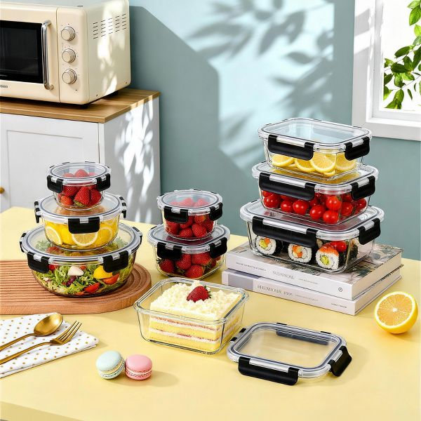 24-Piece Glass Food Storage Containers with Airtight Lids, Leak Proof Meal Prep & Bento Lunch Box Set, BPA-Free, Oven & Freezer Safe