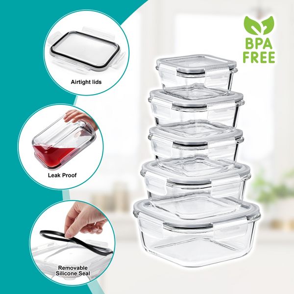 Sorbus 24-Piece Glass Food Storage Containers with Lids - Airtight, Microwave, Fridge, Dishwasher, Oven Safe, BPA-Free, Meal Prep Containers