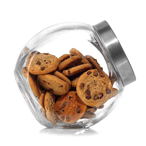 JoyFul Round Glass Cookie Jar with Airtight Lids - 67 oz Candy Jar, Dog Treat Container, Laundry Detergent Container - Set of 2