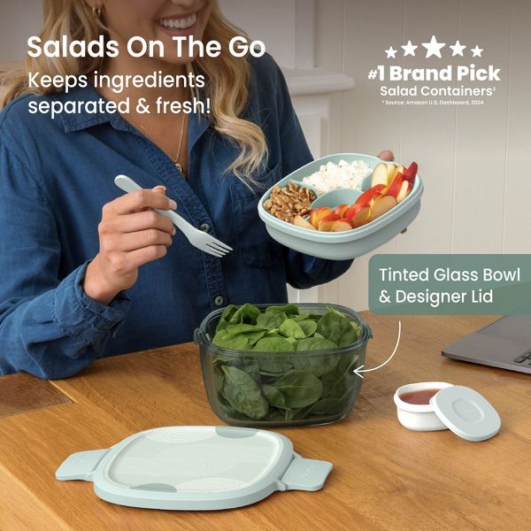 Bentgo 7.6c Glass All-in-One Salad Container Mod Curves Desert Rose