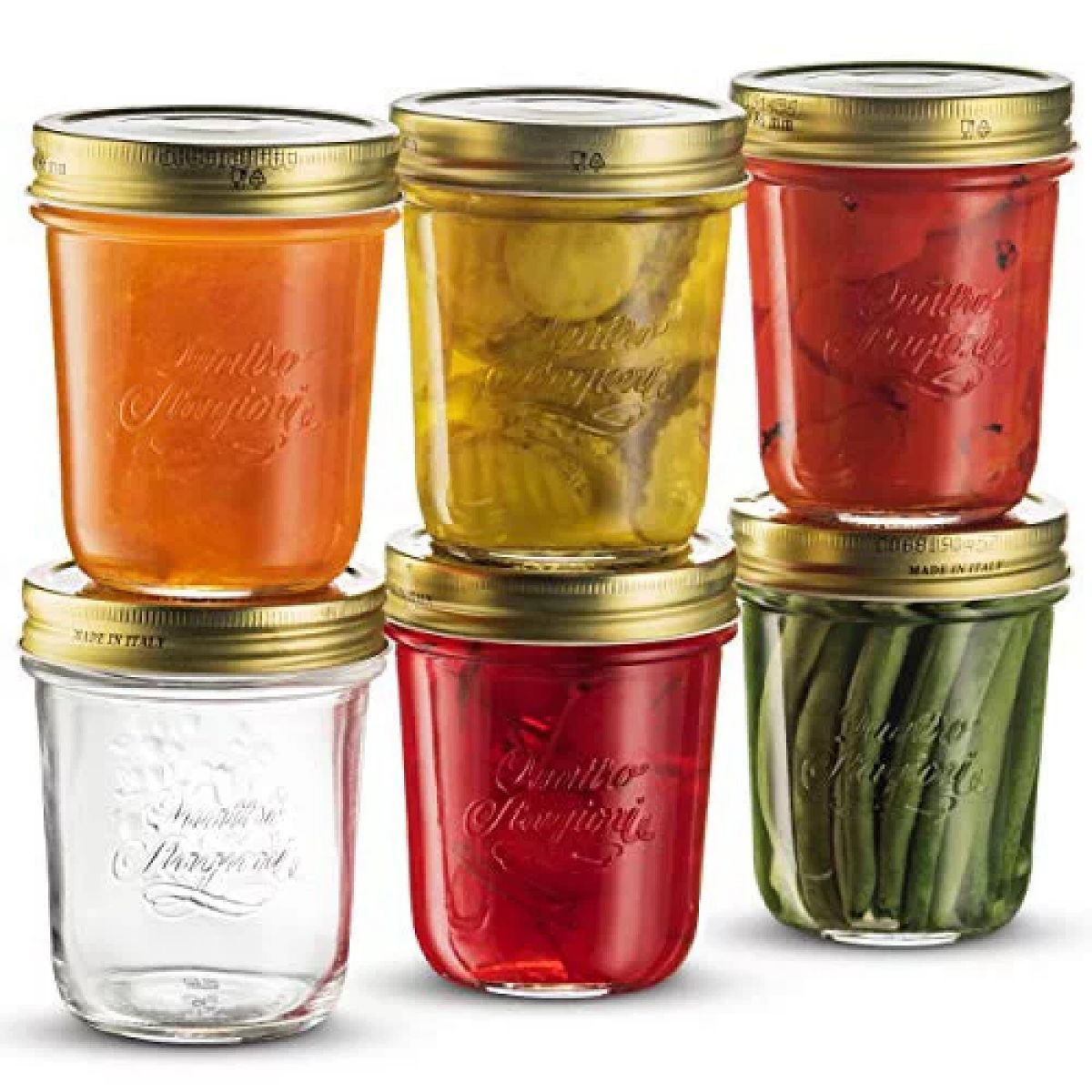 Bormioli Rocco Quattro Stagioni 17oz Glass Preserving Jars, Set of 6 - Wide Mouth Airtight, Twist Top Mason Jars