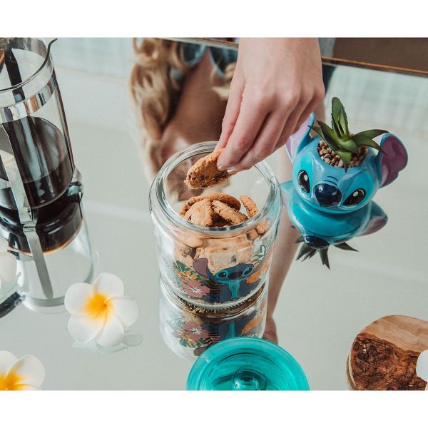 Silver Buffalo Disney Lilo & Stitch Glass Snack Jar Container With Lid | 6 Inches Tall