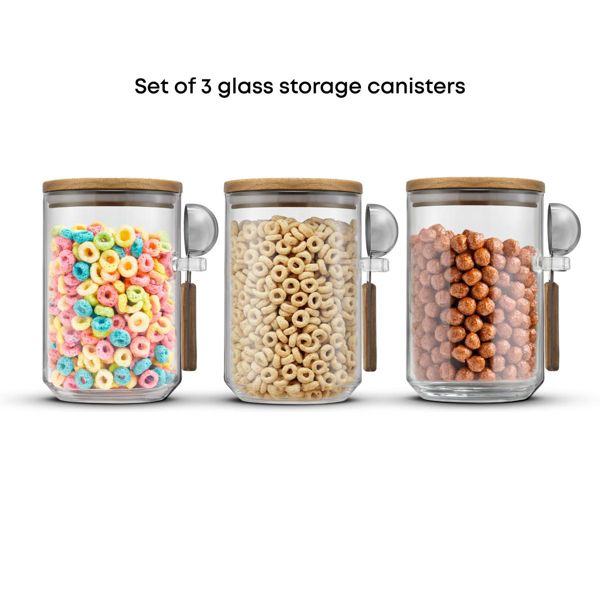 Holden 32oz Stackable Glass Storage Canister Set with Wood Lids and Scoops- Clear