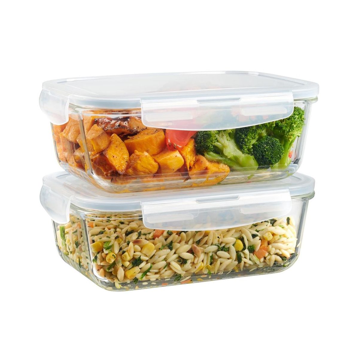 Le'raze 4pc Set of 8 Cup Large Glass Food Storage Containers with Airtight Lid Lock Lids - Freezer, Microwave & Oven Safe.